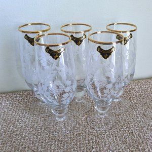 NWT 5 Russian Gus Khrustalny Crystal Wine Champagne Flutes Glasses Set Of Five 5